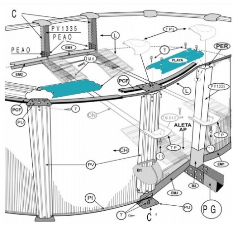 Pack 4 playas 15x54 cm piscina GRE imitación madera
