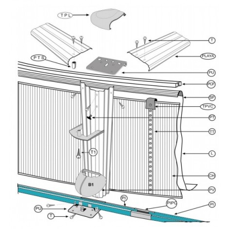 Perfil inferior de sujeción chapa piscina GRE Ø350 cm marrón