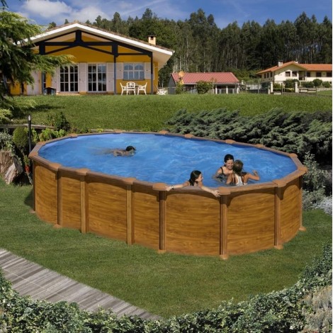 Piscina desmontable GRE ovalada Amazonia altura 132 cm imitación madera
