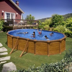 Piscina desmontable GRE ovalada Mauritius altura 132 cm imitación madera