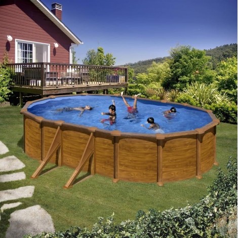 Piscina desmontable GRE ovalada Mauritius altura 132 cm imitación madera
