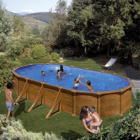 Piscina desmontable GRE ovalada Mauritius altura 132 cm imitación madera