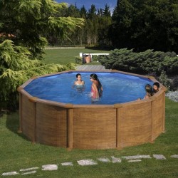 Piscina desmontable GRE redonda Mauritius altura 132 cm imitación madera