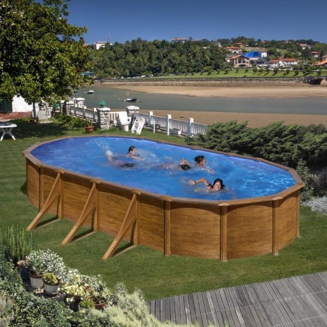 Piscina desmontable GRE ovalada Pacific altura 120 cm imitación madera
