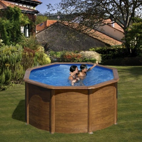 Piscina desmontable GRE redonda Pacific altura 120 cm imitación madera