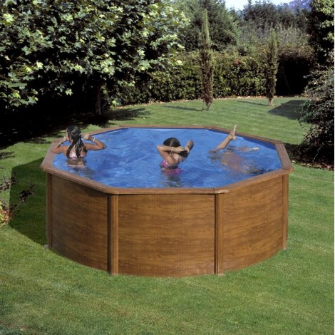 Piscina desmontable GRE redonda Sicilia altura 120 cm imitación madera