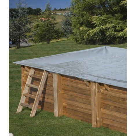Cubierta invierno piscina GRE rectangular o cuadrada madera Terra Pools 550 g/m²