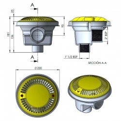 Sumidero circular Ø 200 mm con rejilla antivortex AstralPool