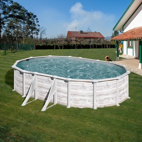 Piscina desmontable GRE ovalada Mauritius altura 132 cm imitación madera
