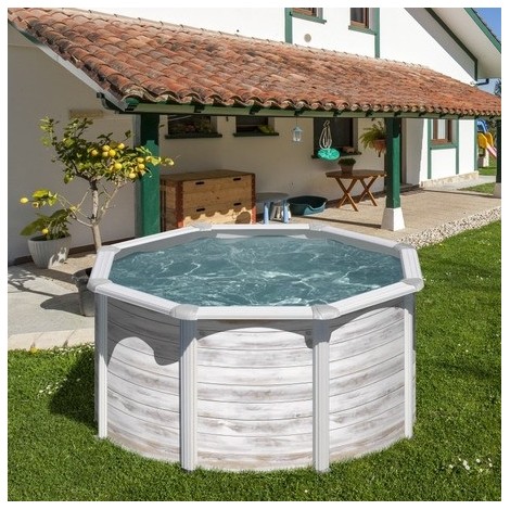 Piscina desmontable GRE redonda Pacific altura 120 cm imitación madera