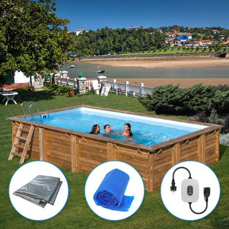 Piscina de madera GRE rectangular Evora Terrapools GRE 788029E