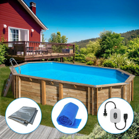 Piscina de madera GRE ovalada Orange 755x456 altura 146 cm