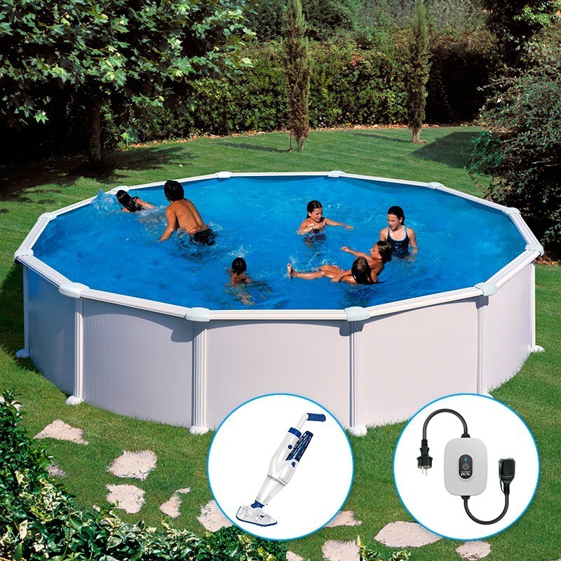 Piscina desmontable GRE redonda Atlantis altura 132 cm chapa blanca
