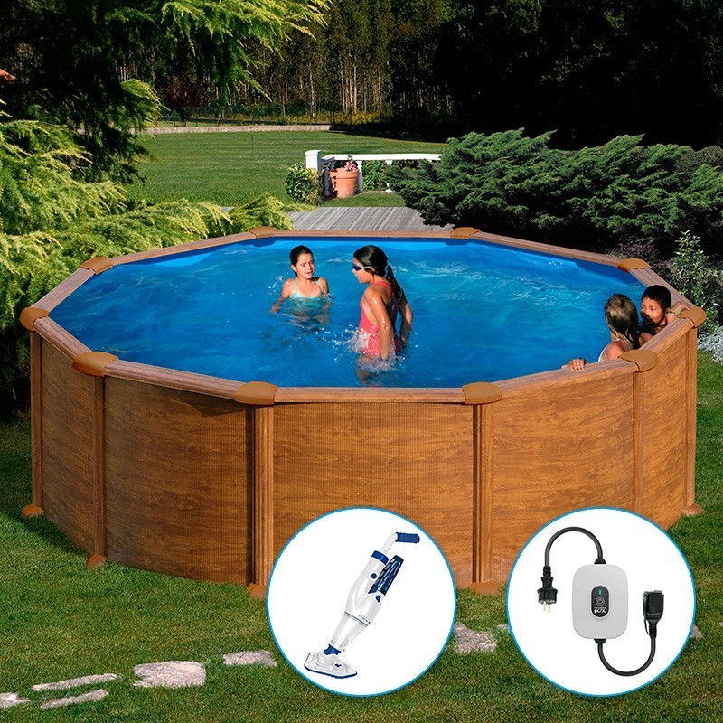 Piscina desmontable GRE redonda Mauritius 132 cm imitación madera