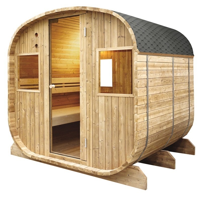 Sauna finlandesa de exterior forma barril